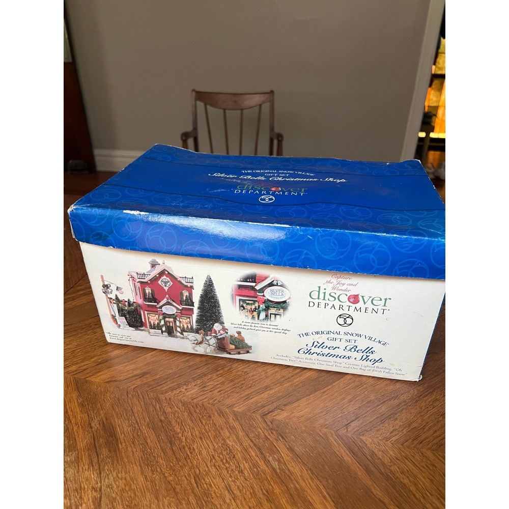 Department 56 Snow Village Silver Bells Christmas Shop Gift Set 56.55040 House